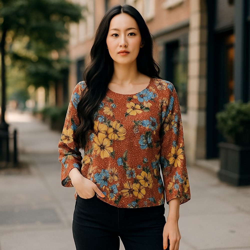 Forever 21 Floral Blouse - Brown and Blue